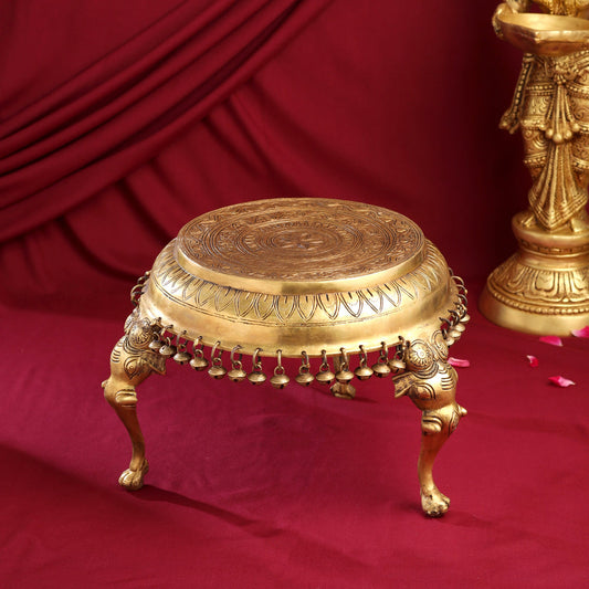 Brass Stool With Hanging Bells (9 Inch)
