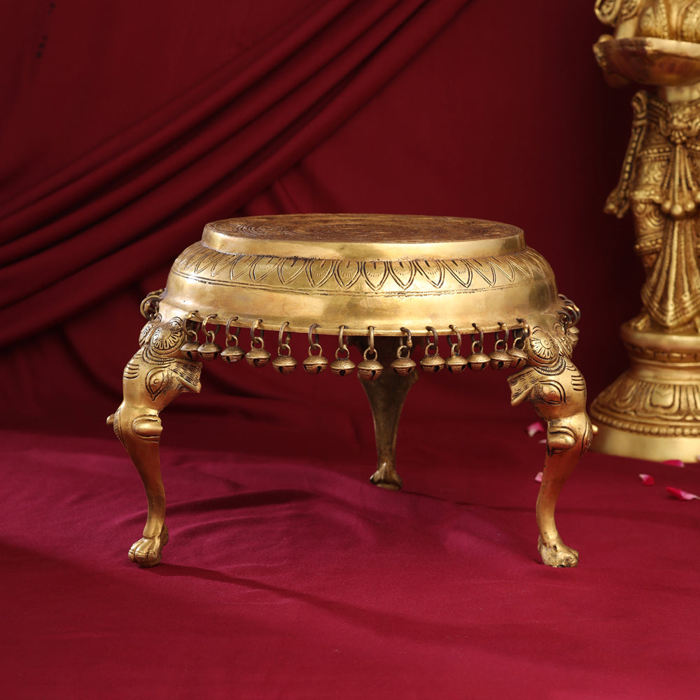 Brass Stool With Hanging Bells (9 Inch)