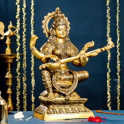 Brass Goddess Saraswati Idol (30 Inch)