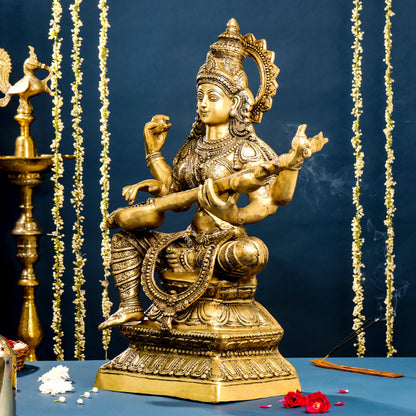 Brass Goddess Saraswati Idol (30 Inch)