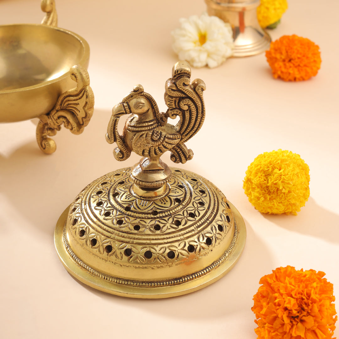 Brass Peacock Dhoop Dani & Incense Holder (7 Inch)