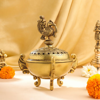 Brass Peacock Dhoop Dani & Incense Holder (7 Inch)