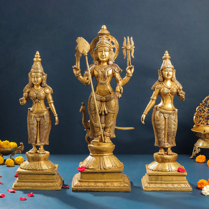 Brass Lord Murugan With Devasena And Valli Statues (23.5 Inch)