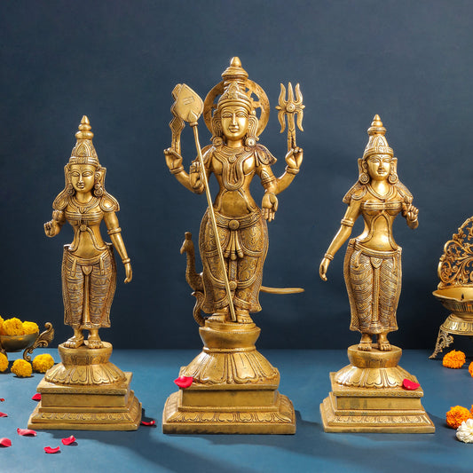 Brass Lord Murugan With Devasena And Valli Statues (23.5 Inch)