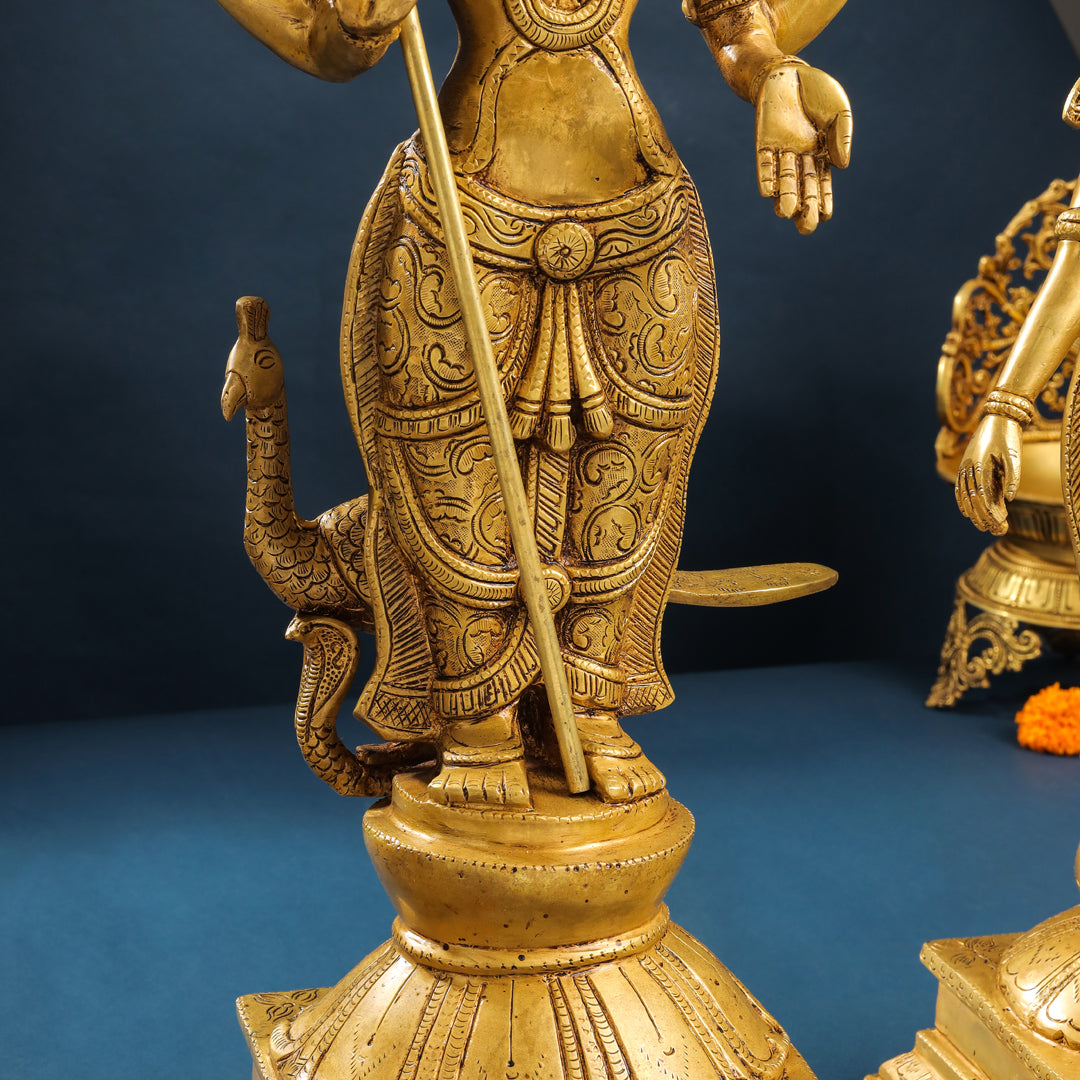 Brass Lord Murugan With Devasena And Valli Statues (23.5 Inch)