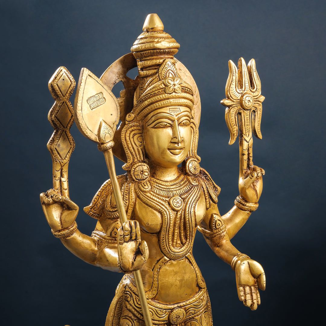 Brass Lord Murugan With Devasena And Valli Statues (23.5 Inch)