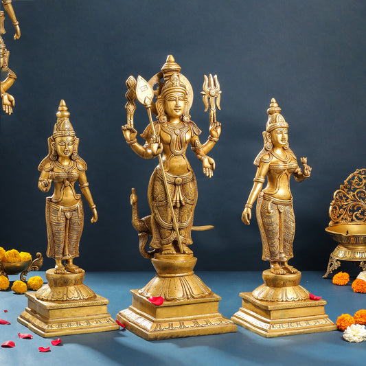 Brass Lord Murugan With Devasena And Valli Statues (23.5 Inch)