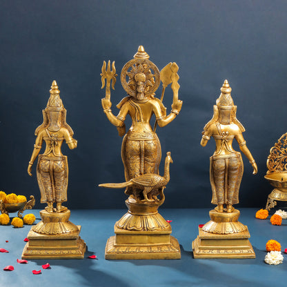 Brass Lord Murugan With Devasena And Valli Statues (23.5 Inch)