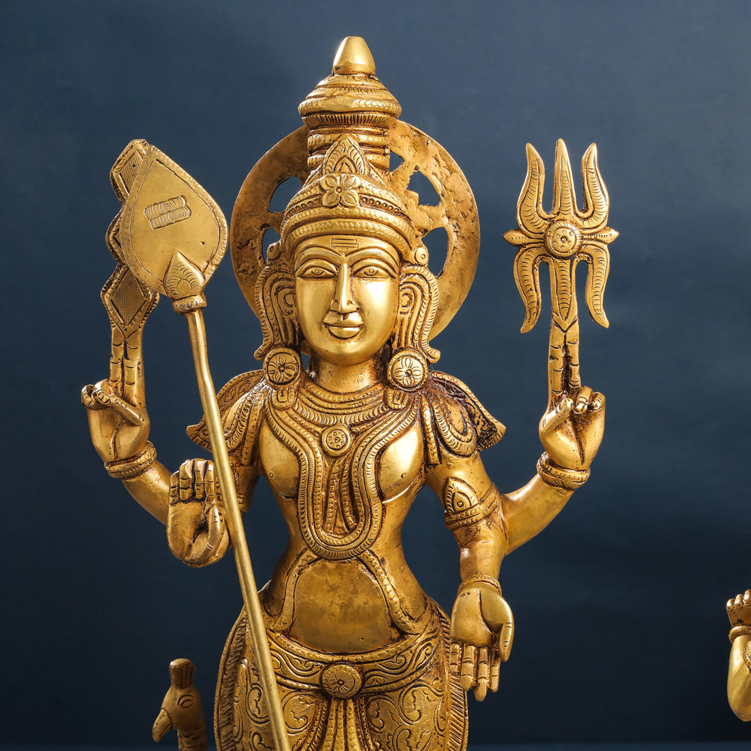 Brass Lord Murugan With Devasena And Valli Statues (23.5 Inch)