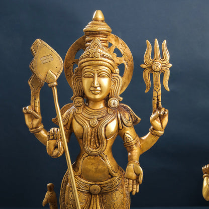 Brass Lord Murugan With Devasena And Valli Statues (23.5 Inch)