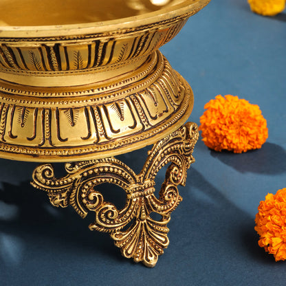 Brass Ethnic Handcarved Diya Lamp (12 Inch)