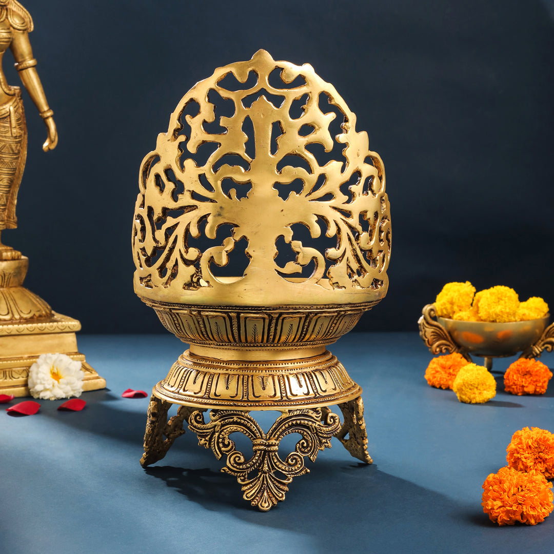 Brass Ethnic Handcarved Diya Lamp (12 Inch)