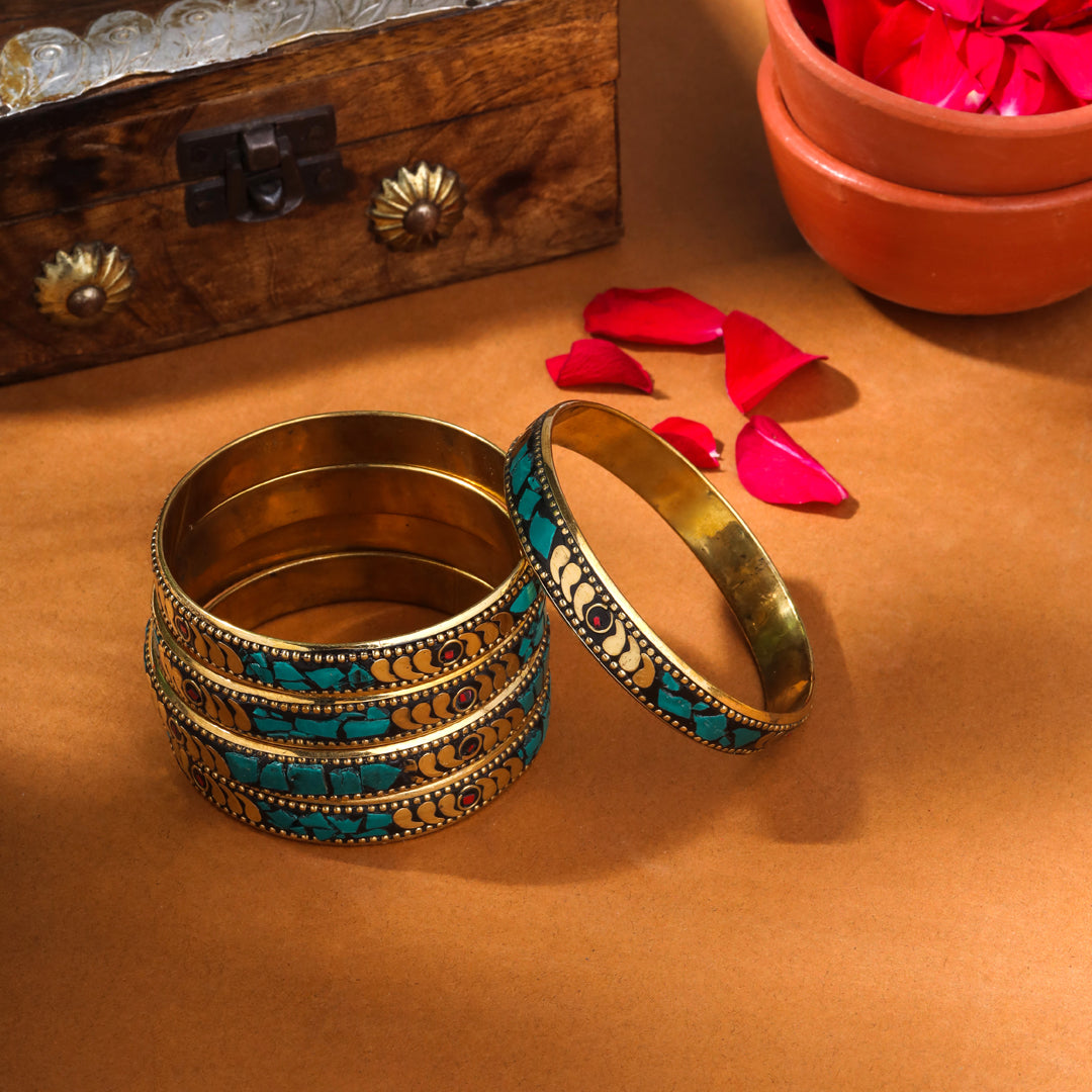 Brass Stone Bangles Set