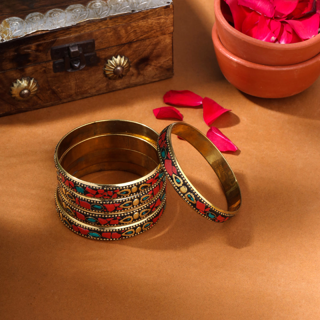 Brass Stone Bangles Set