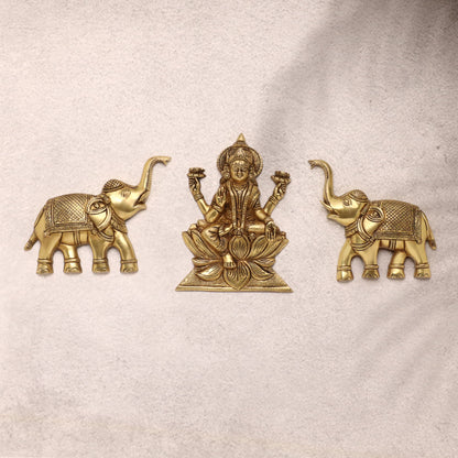 New Gaja Lakshmi With Elephants Wall Hanging Set (10 Inch)
