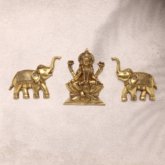 New Gaja Lakshmi With Elephants Wall Hanging Set (10 Inch)