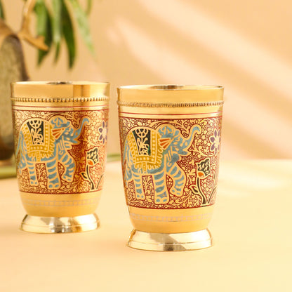 Brass Hand Painted Elephant Glass Pair (4.2 Inch)
