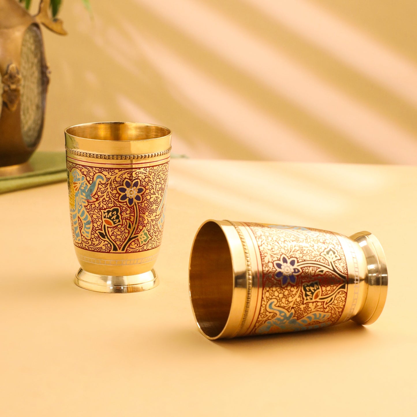 Brass Hand Painted Elephant Glass Pair (4.2 Inch)