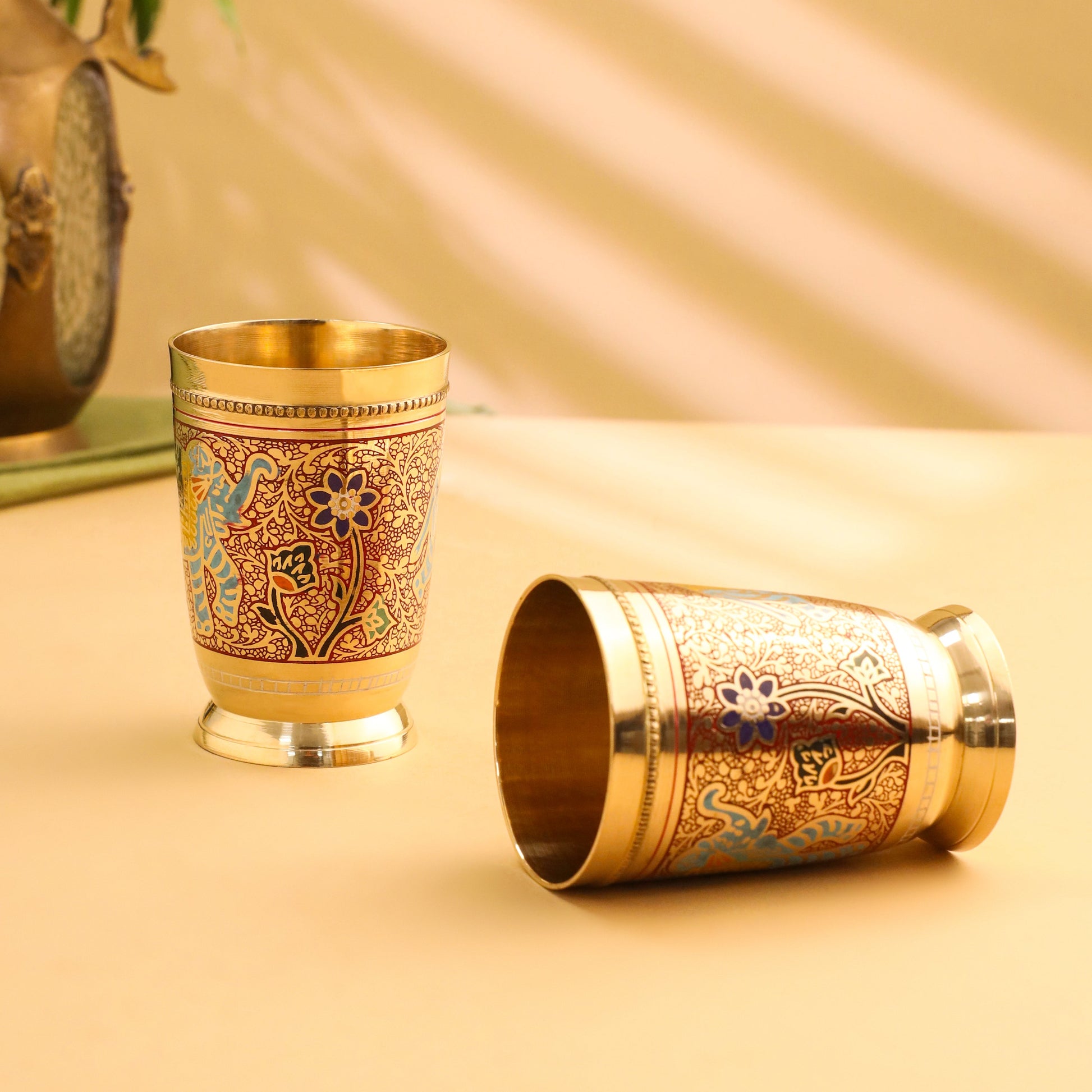 Brass Hand Painted Elephant Glass Pair (4.2 Inch)