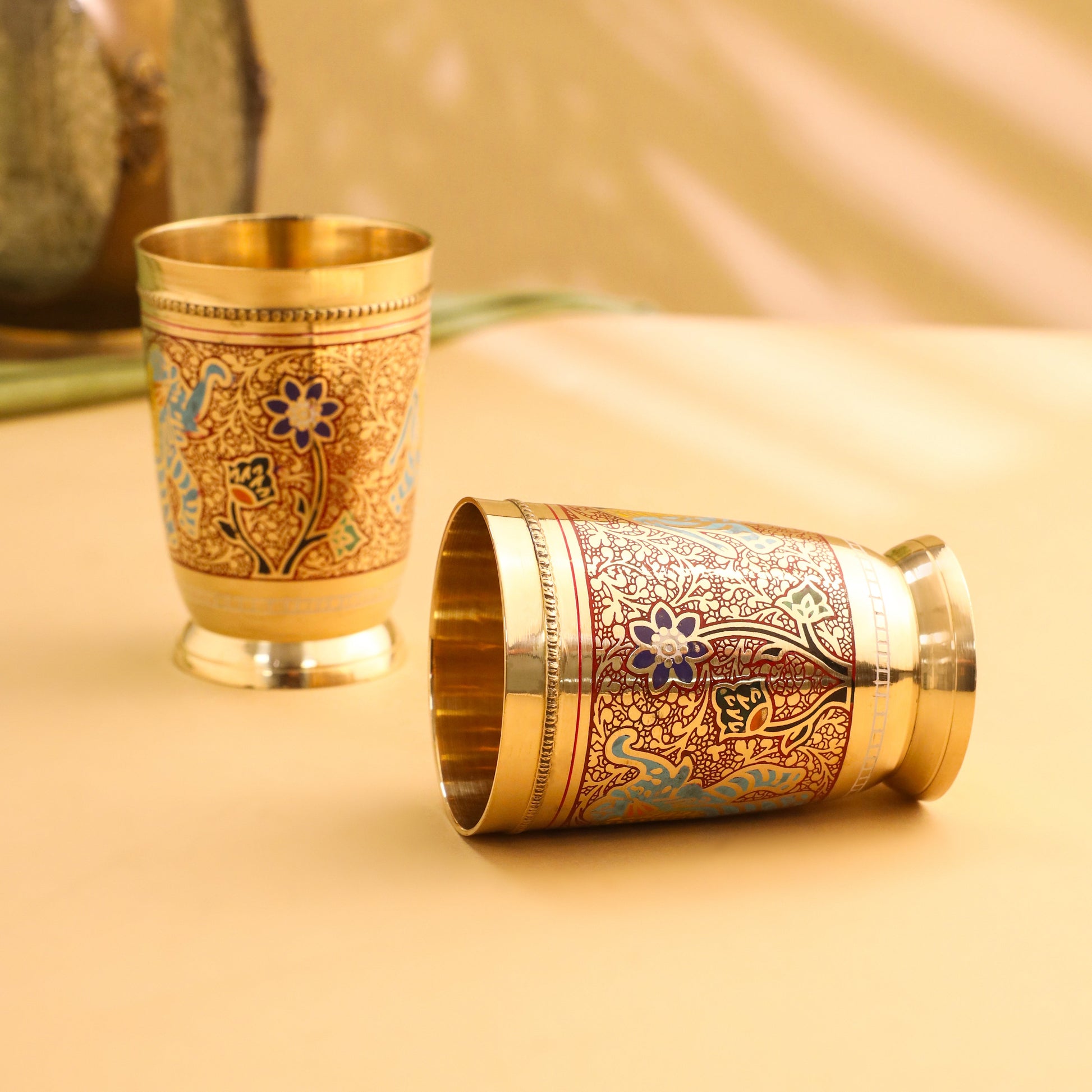 Brass Hand Painted Elephant Glass Pair (4.2 Inch)