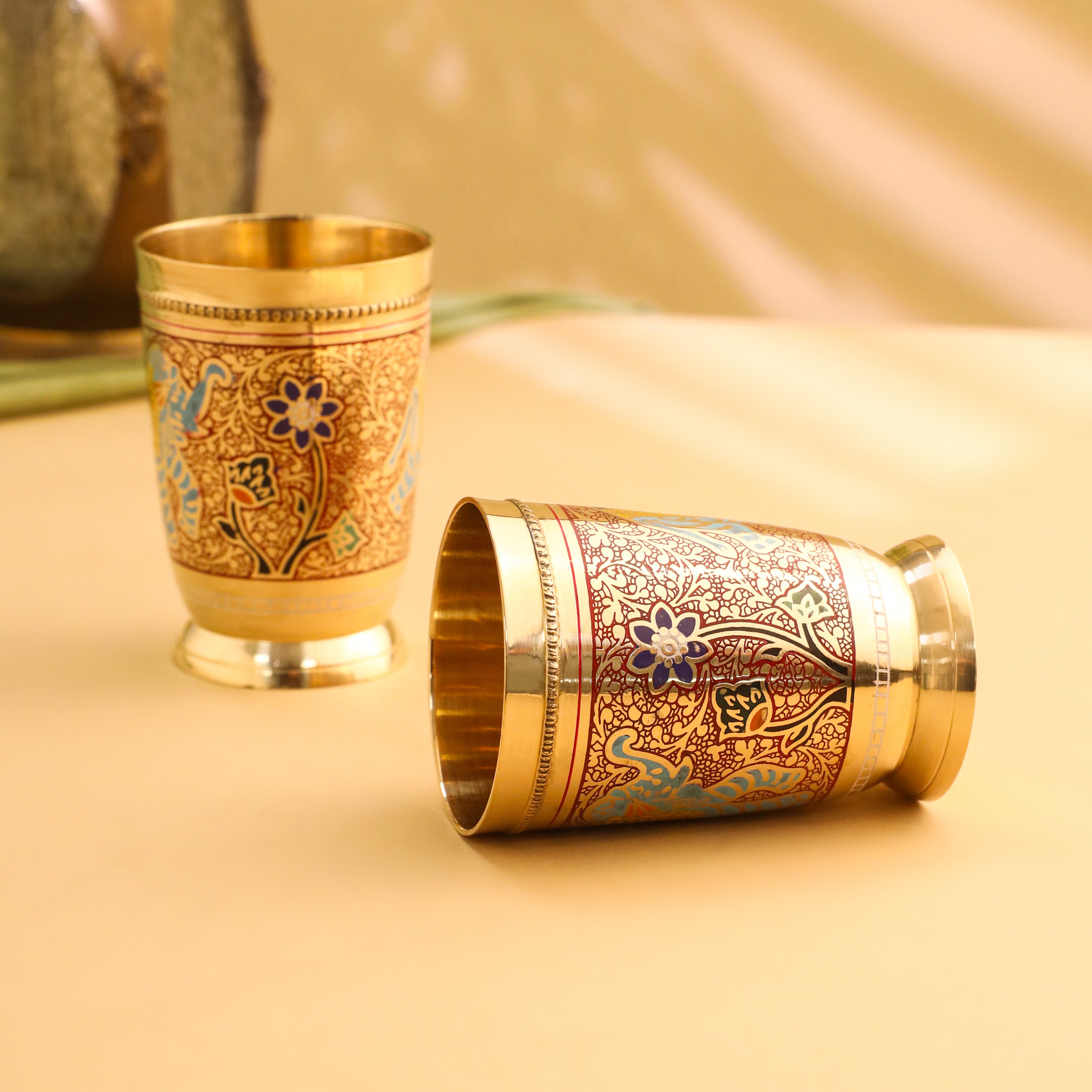 Brass Hand Painted Elephant Glass Pair (4.2 Inch)