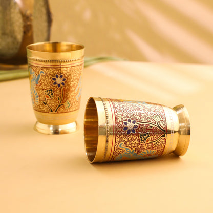 Brass Hand Painted Elephant Glass Pair (4.2 Inch)