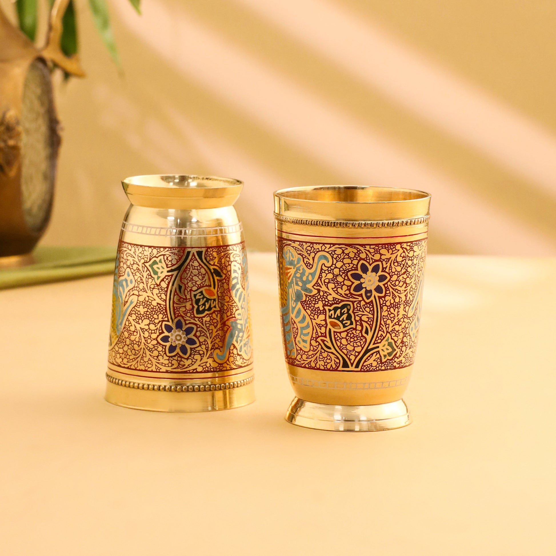 Brass Hand Painted Elephant Glass Pair (4.2 Inch)