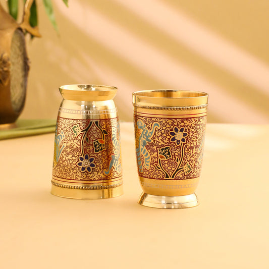 Brass Hand Painted Elephant Glass Pair (4.2 Inch)