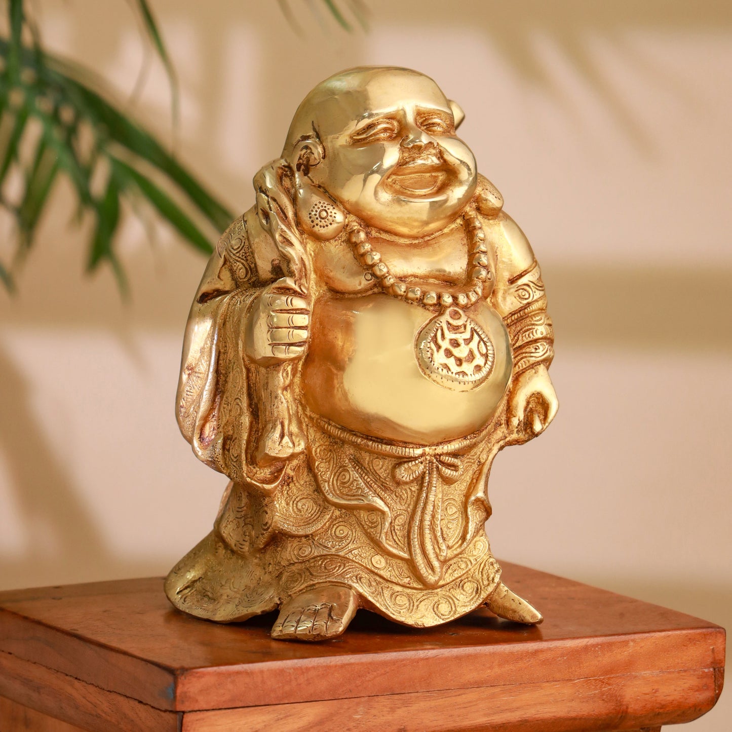 Brass Laughing Buddha Statue (9.5 Inch)