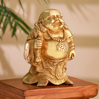 Brass Laughing Buddha Statue (9.5 Inch)