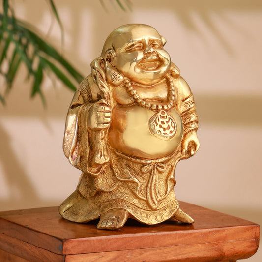 Brass Laughing Buddha Statue (9.5 Inch)