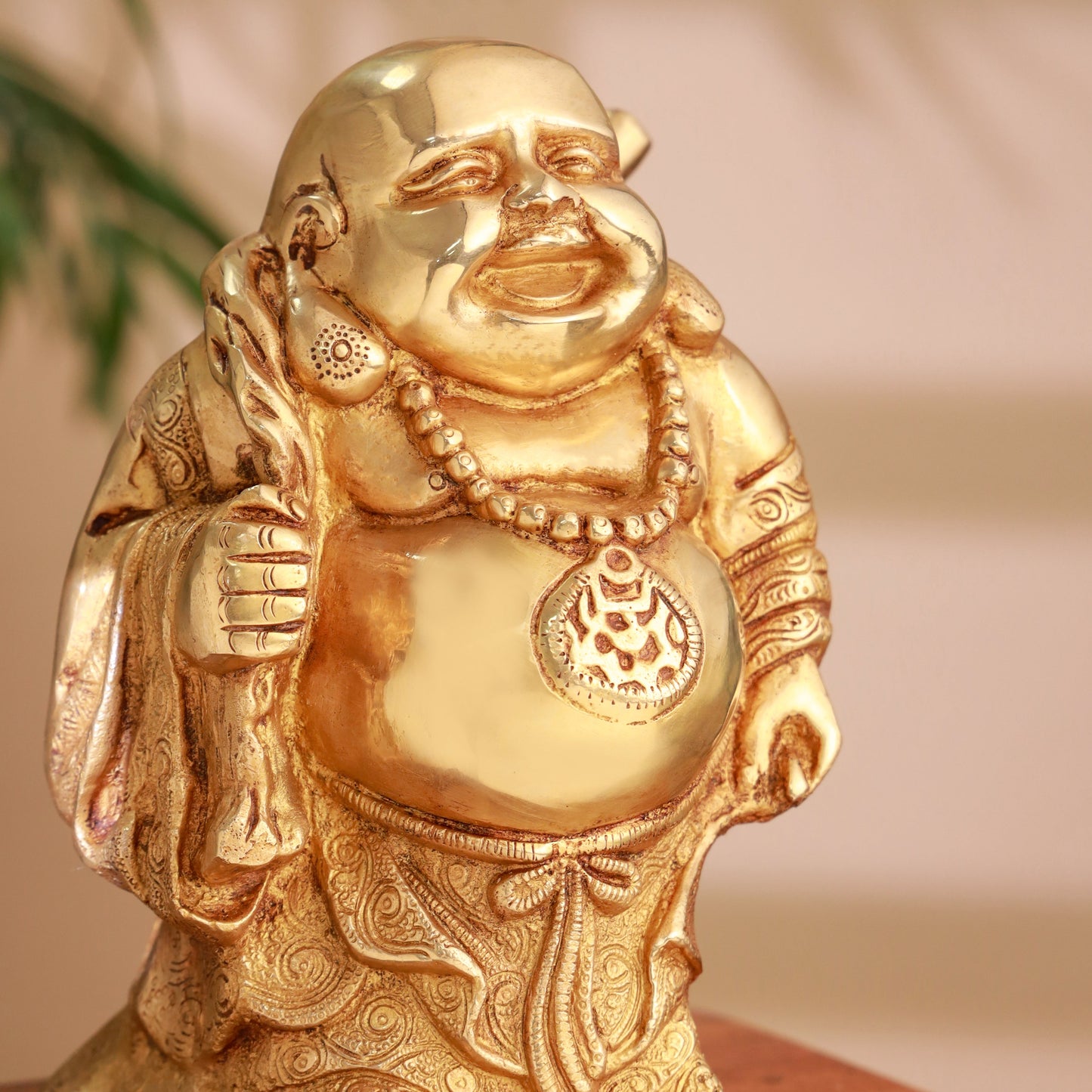 Brass Laughing Buddha Statue (9.5 Inch)