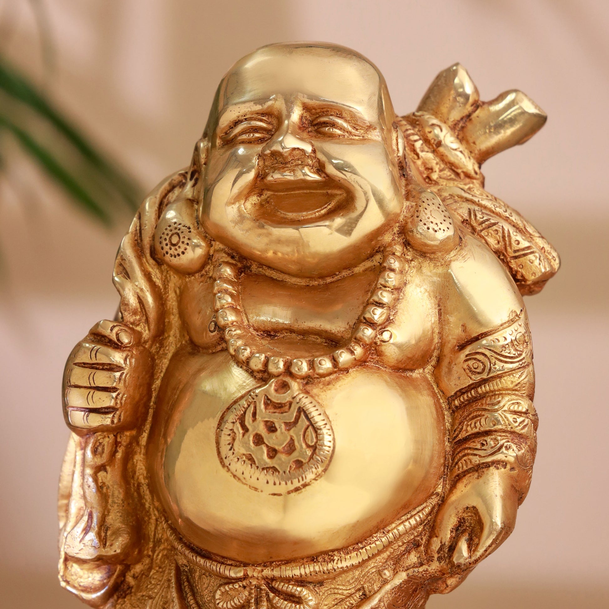 Brass Laughing Buddha Statue (9.5 Inch)