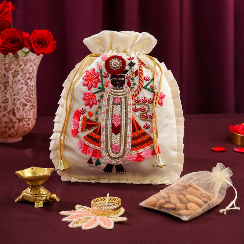 Brass Tortoise Diya Shrinathji Festive Potli/Hamper