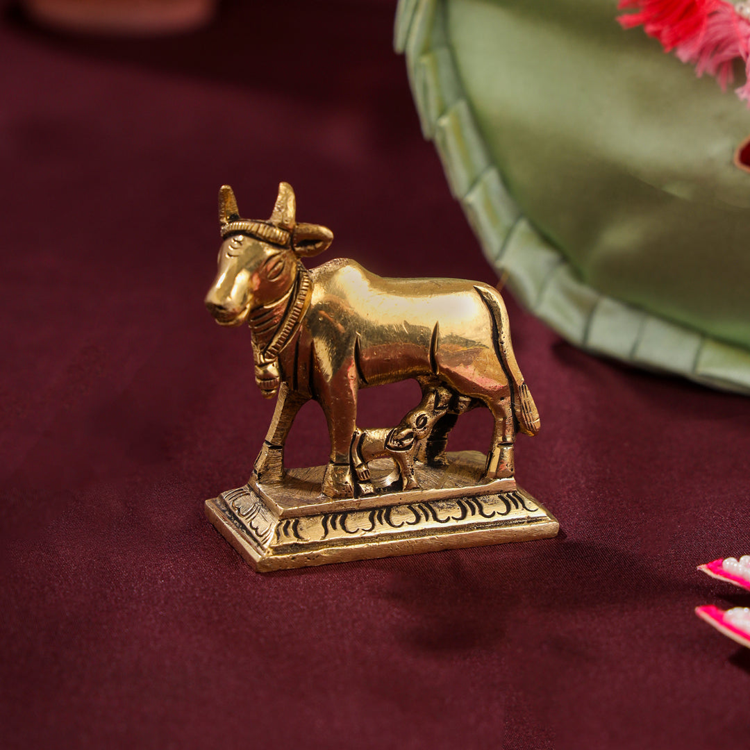 Brass Sindoor Box & Tortoise Diya Shrinathji Festive Potli/Hamper