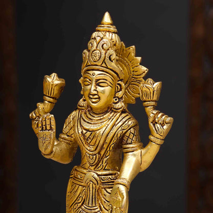 Brass Standing Goddess Lakshmi Idol (9 Inch)