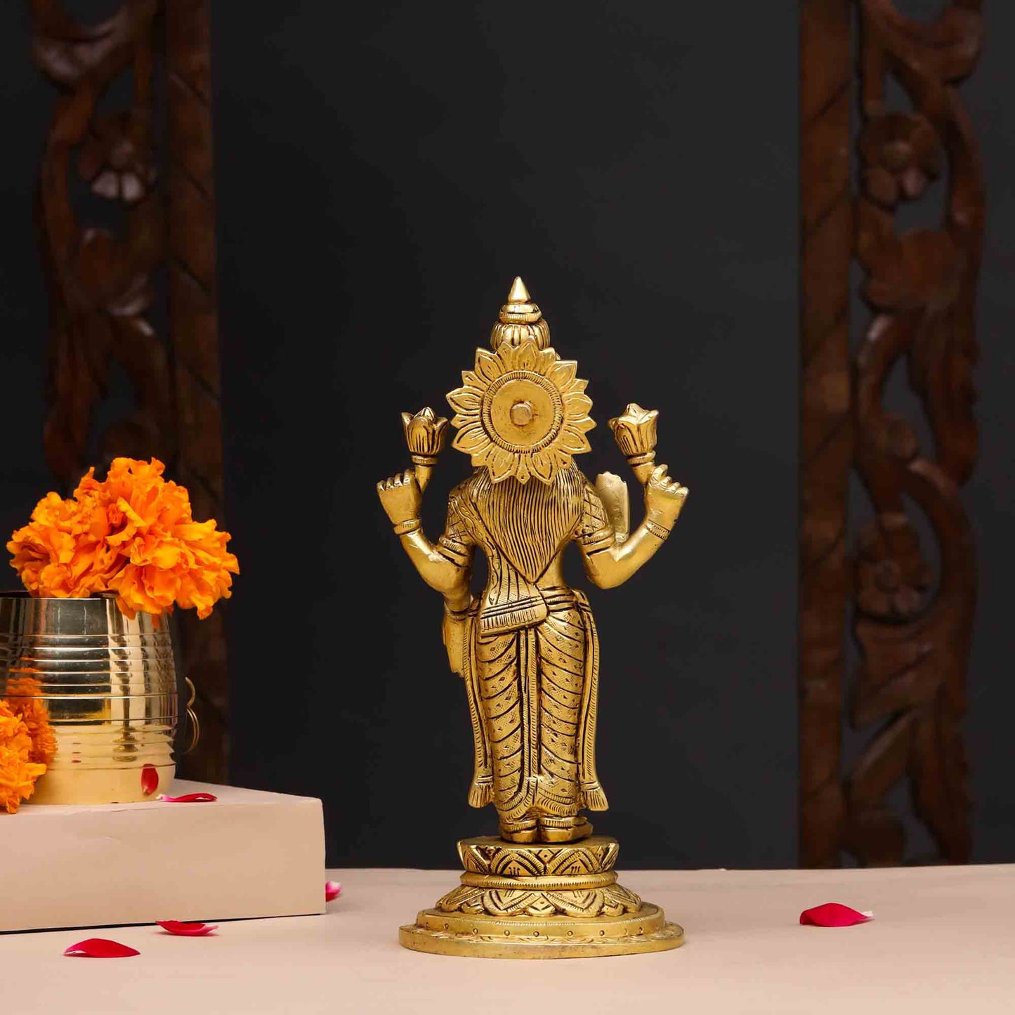 Brass Standing Goddess Lakshmi Idol (9 Inch)