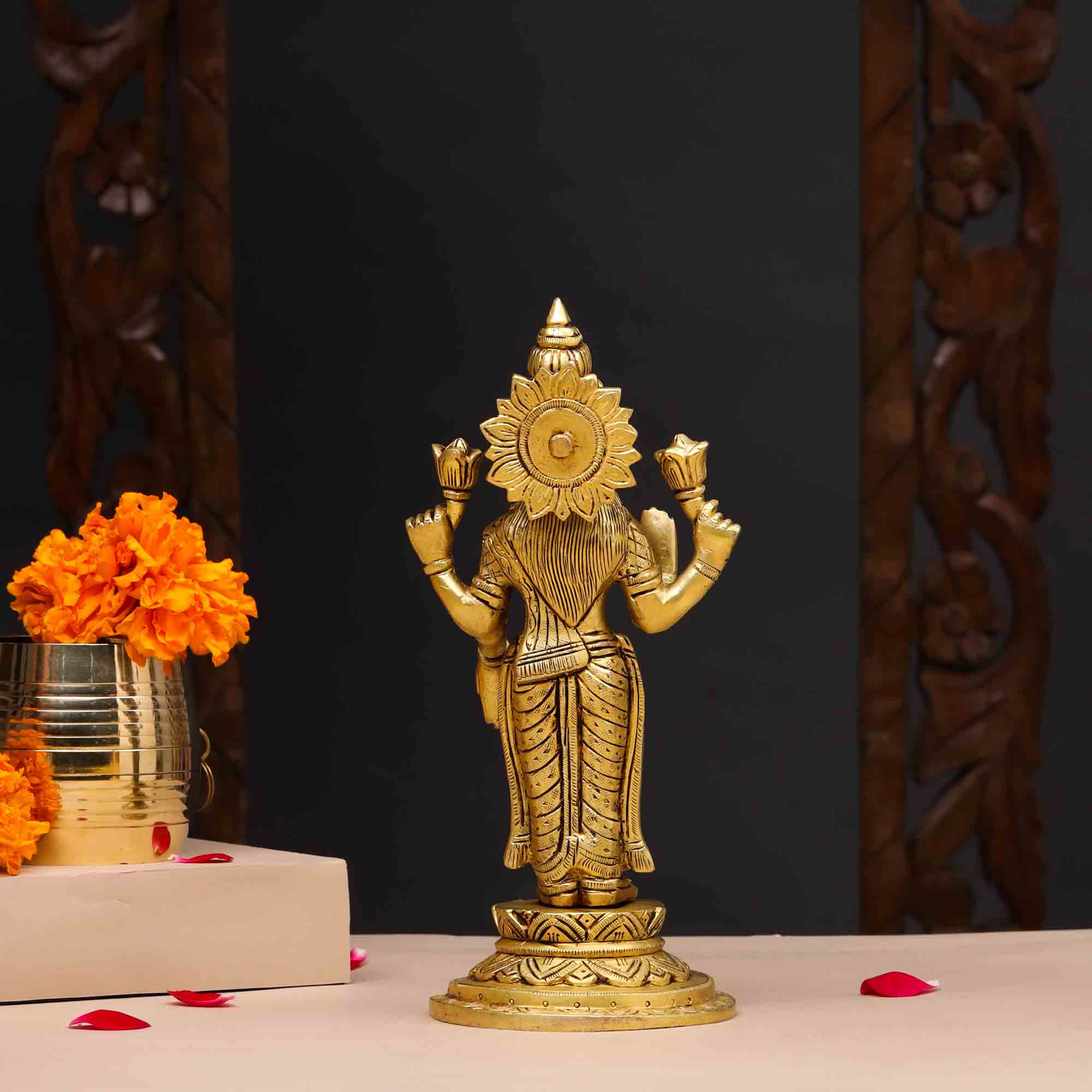 Brass Standing Goddess Lakshmi Idol (9 Inch)
