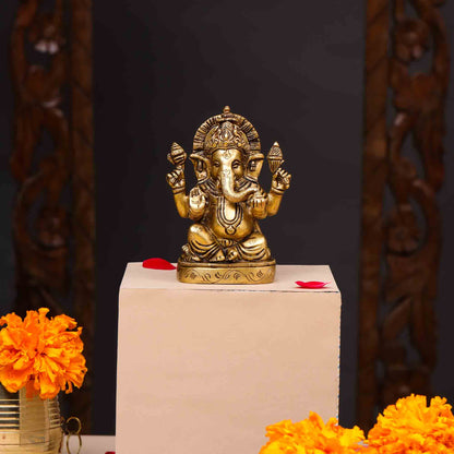 Brass Blessing Ganesha Idol (4.5 Inch)