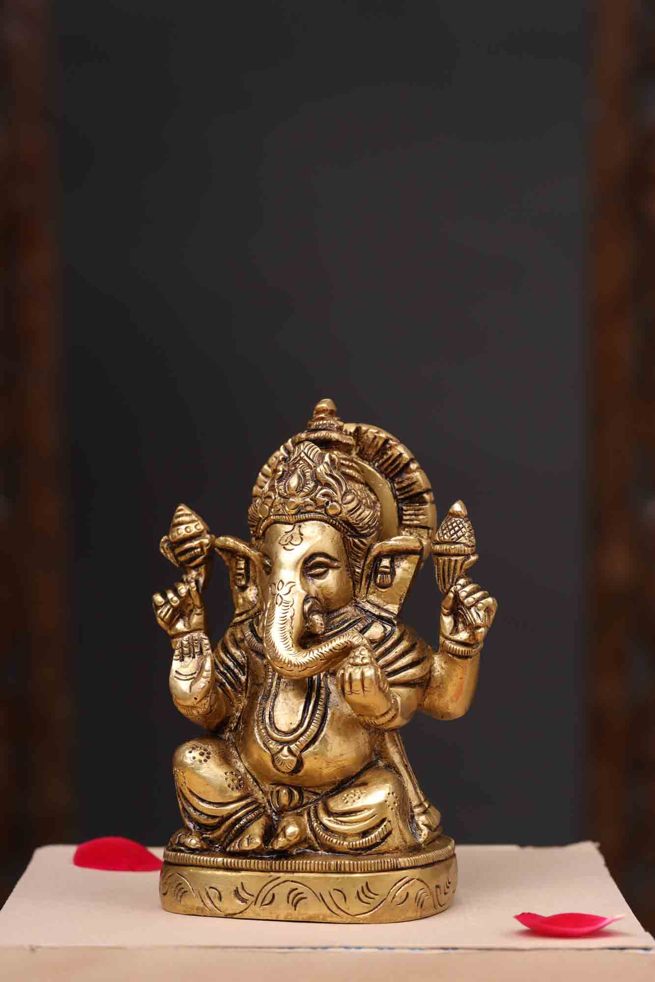 Brass Blessing Ganesha Idol (4.5 Inch)