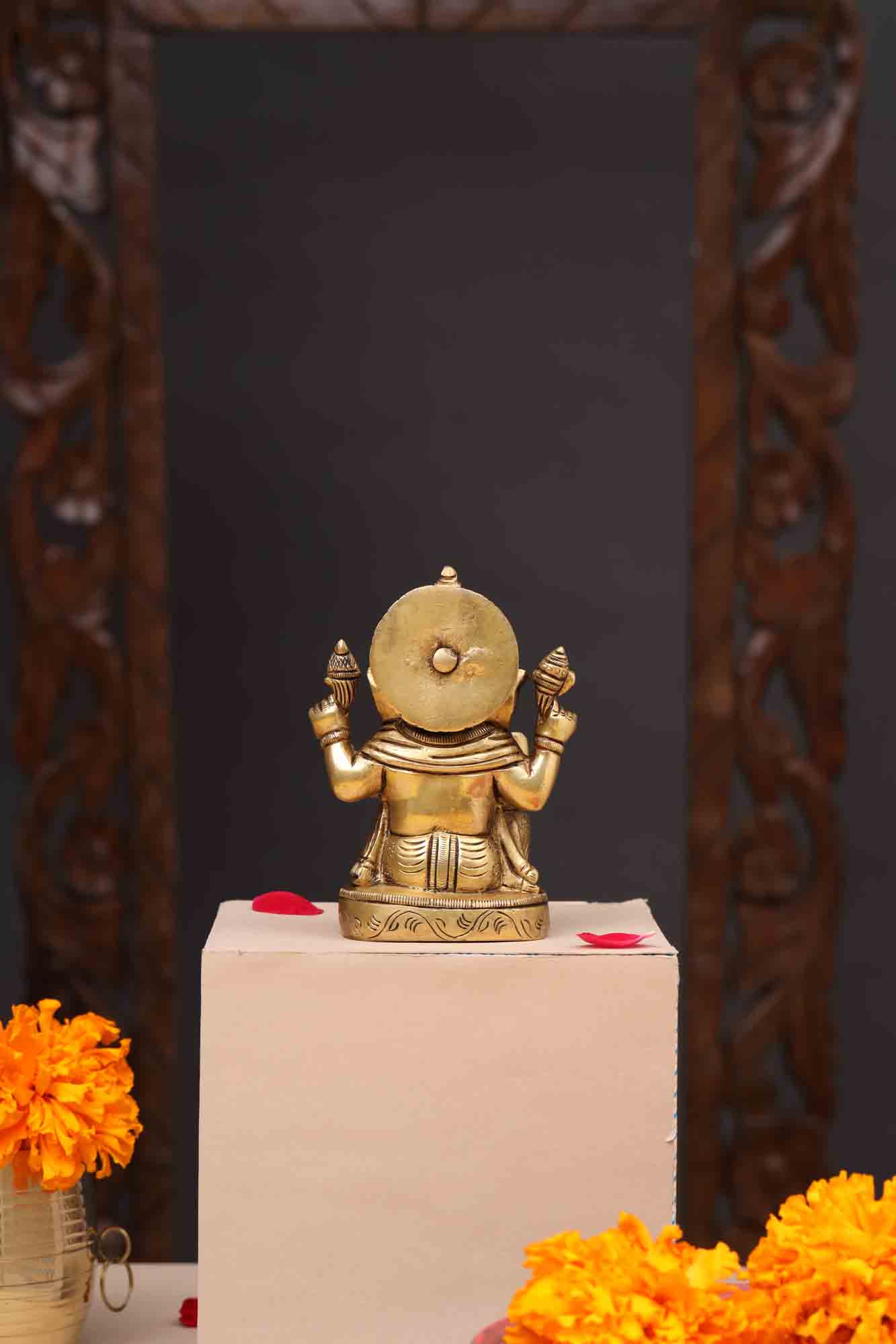 Brass Blessing Ganesha Idol (4.5 Inch)