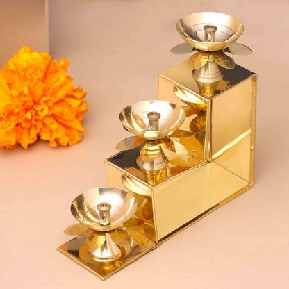 Brass Three Step Decorative Akhand Diya(5 Inch)