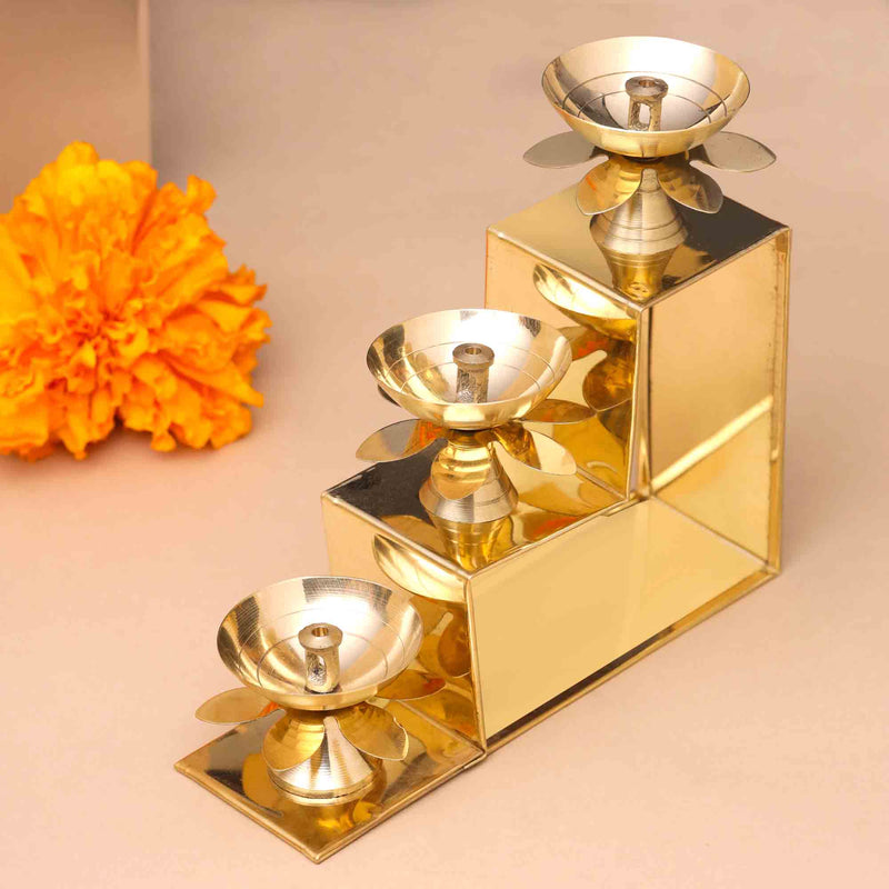Brass Three Step Decorative Akhand Diya(5 Inch)