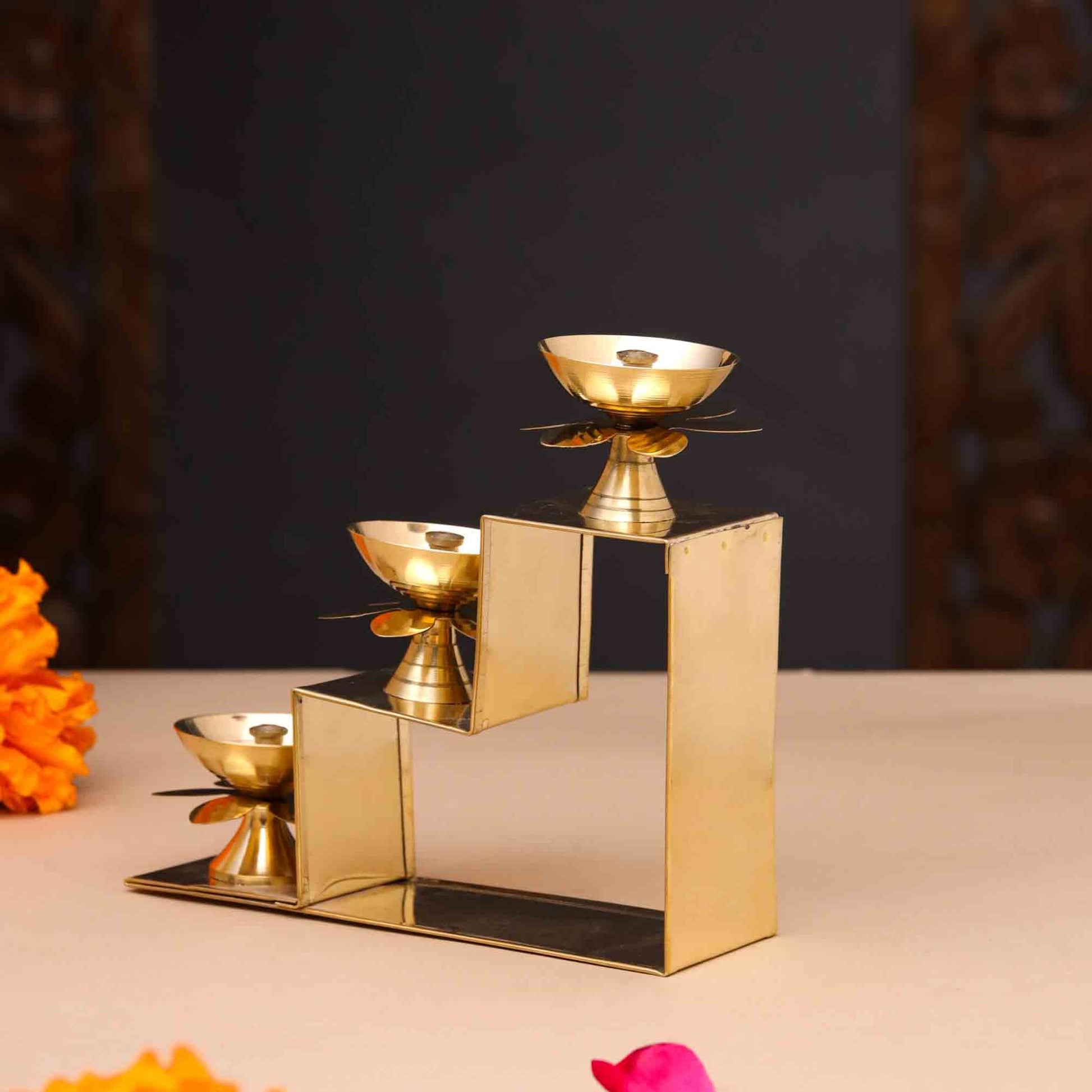 Brass Three Step Decorative Akhand Diya(5 Inch)