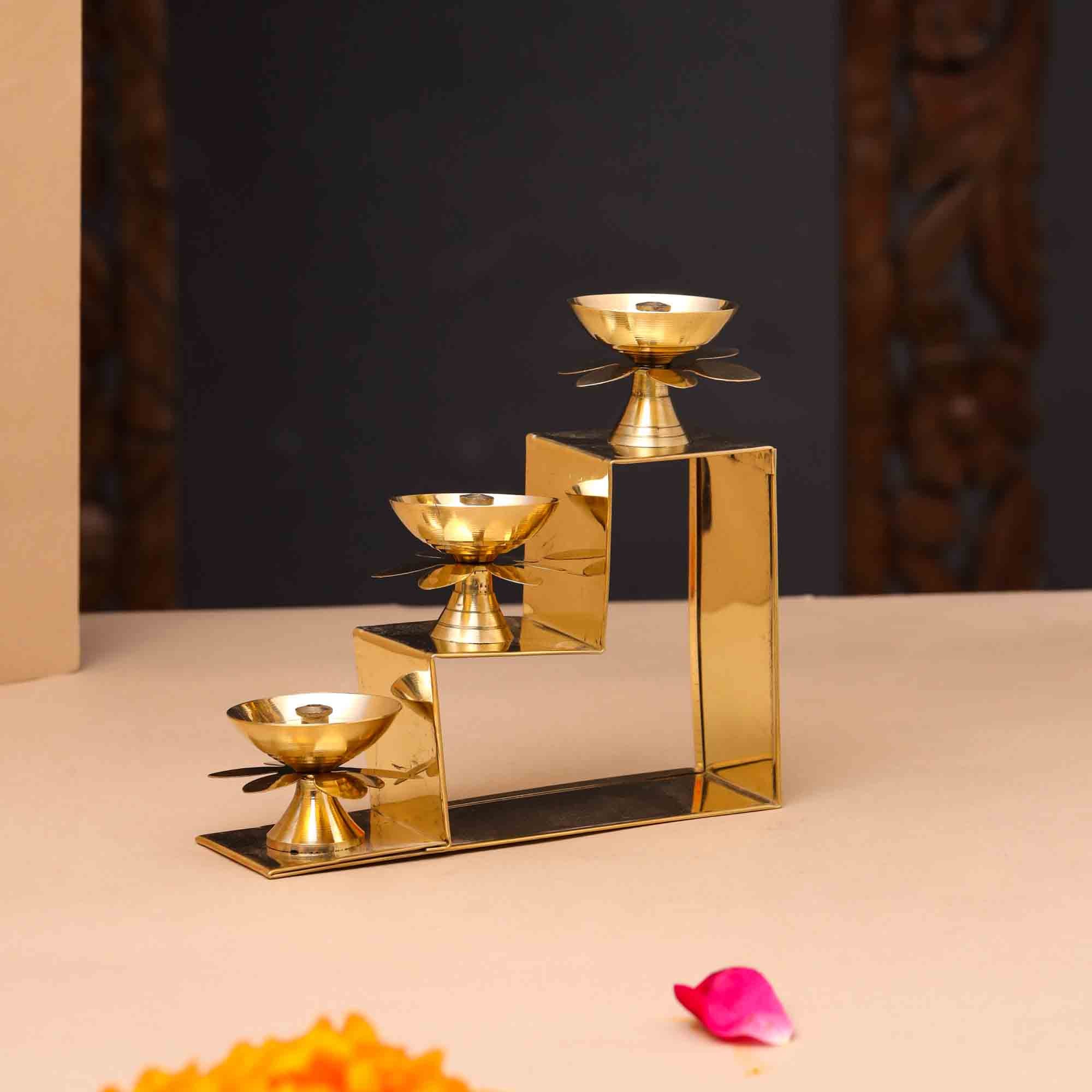 Brass Three Step Decorative Akhand Diya(5 Inch)