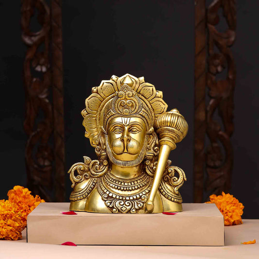 Brass Lord Hanuman Bust Idol (8 Inch)