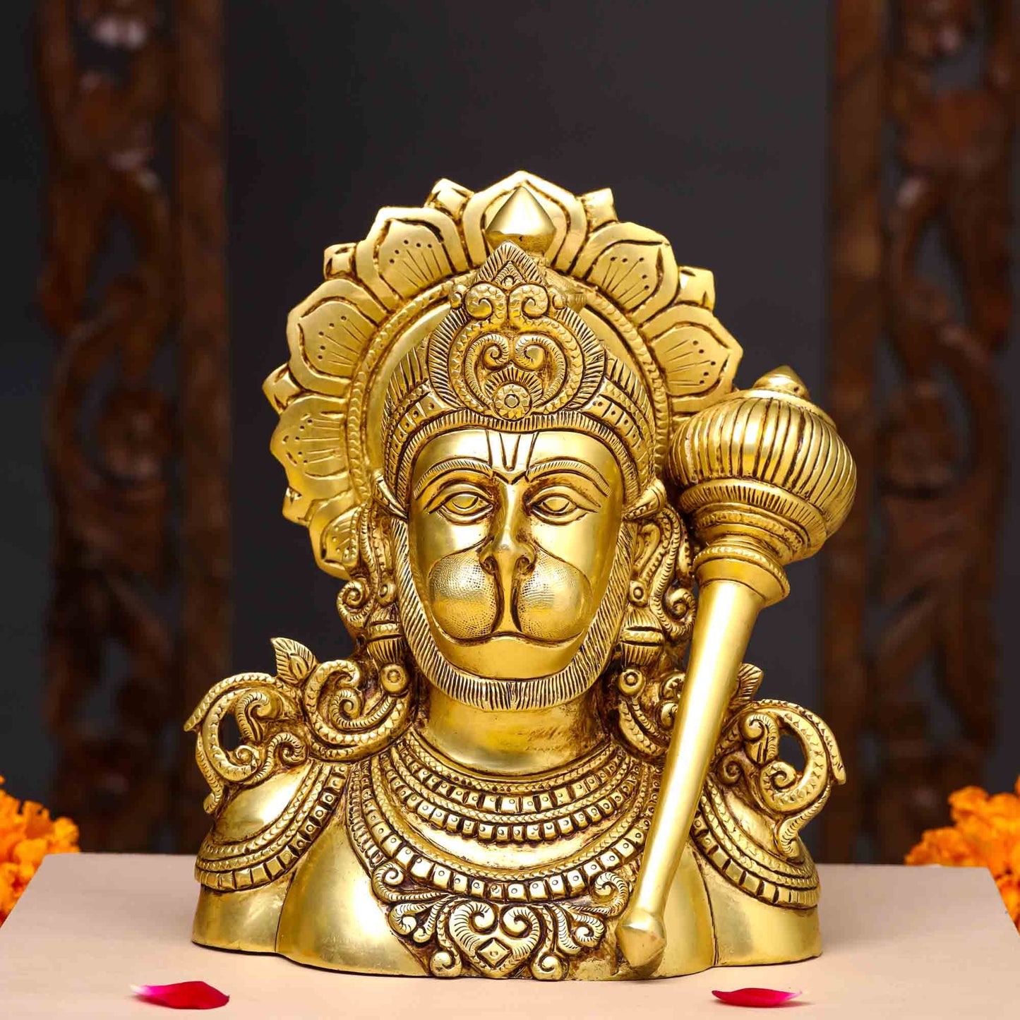 Brass Lord Hanuman Bust Idol (8 Inch)