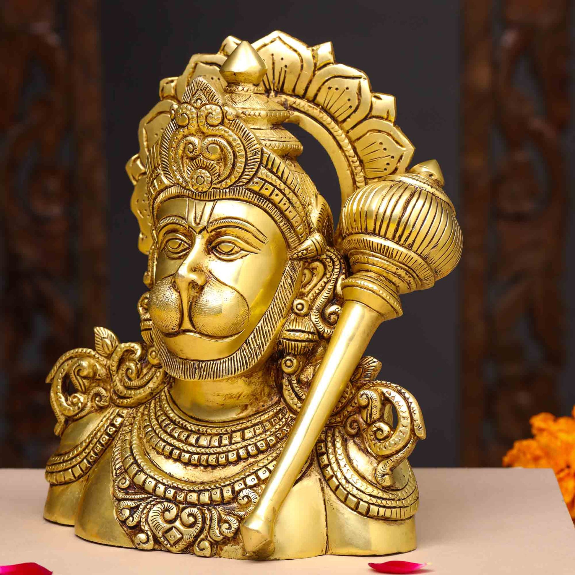 Brass Lord Hanuman Bust Idol (8 Inch)