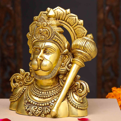 Brass Lord Hanuman Bust Idol (8 Inch)