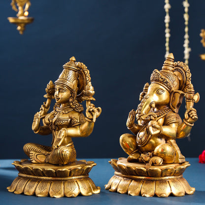 Brass Superfine Ganesha And Lakshmi Idols Set (11 Inch)